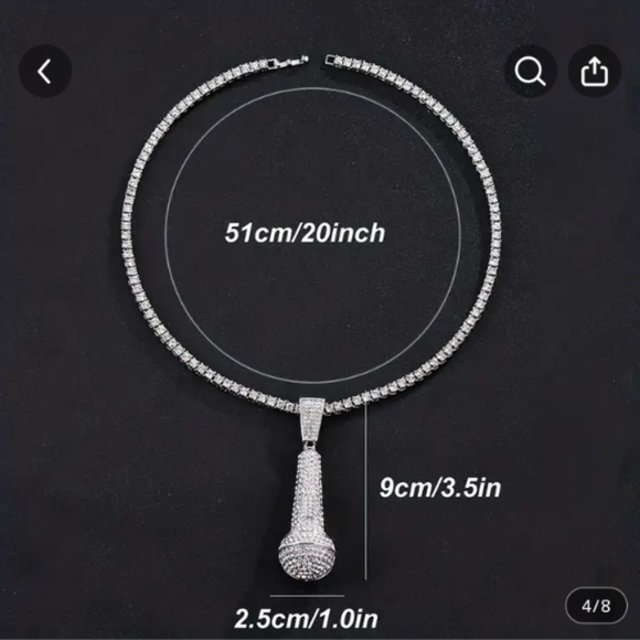 Iced out hip-hop karaoke microphone chain and charm pendant - Picture 4 of 7